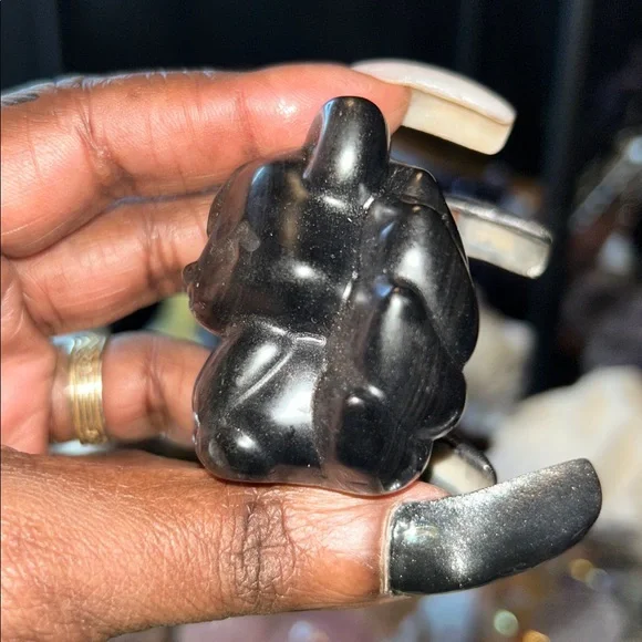 Adorable and Legendary 9-tail Fox in Silver Sheen Obsidian carving - Picture 5 of 5